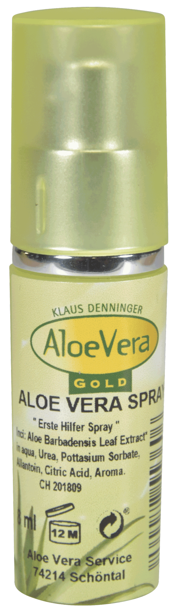 Aloe Vera Gold Spray im grünen Flacon für die Handtasche