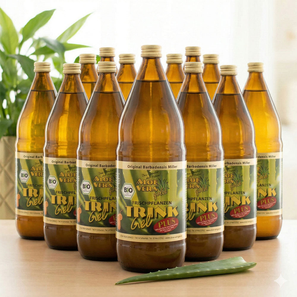Ein Produktbild von 13 Aloe Vera Gold Trinkgel PLUS Flaschen